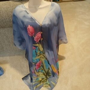 Floral Blue Cover Up with Button Detail